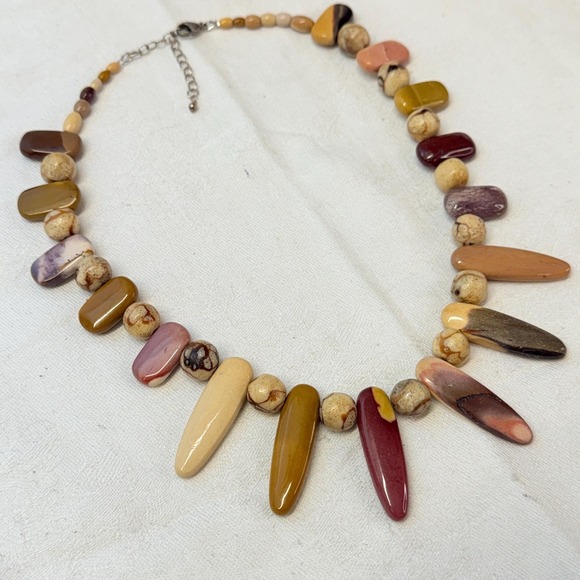 Handmade Jewelry - Artisan Mookaite Tiger Coral Sponge Gemstone Bead Necklace Sterling Silver
